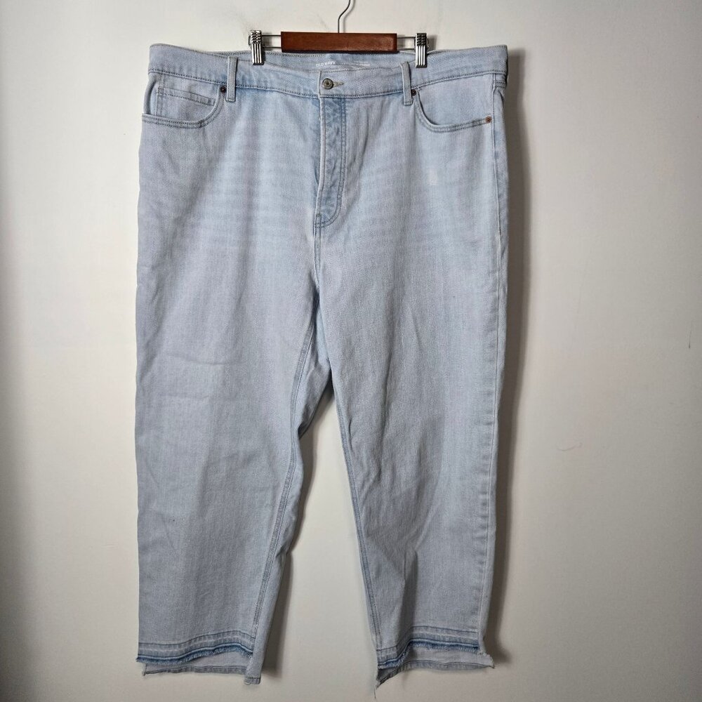 Old Navy Size 22 Sky High-Waisted Button-Fly Sky-Hi Straight Jeans Raw Hem